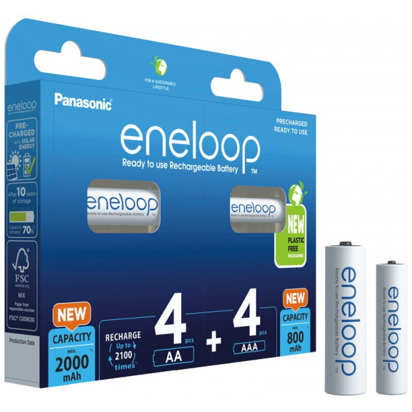 Piles rechargeables MIX 4 x R6/AA + 4 x R03/AAA Panasonic Eneloop (blister)